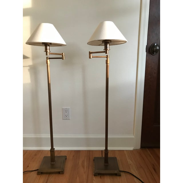 Restoration Hardware Brass Petite Candlestick Swing Arm Floor Lamps a Pair Chairish