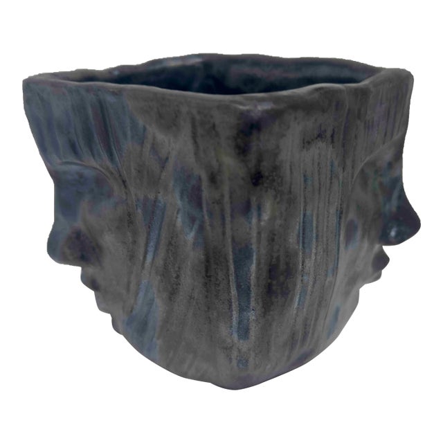 French Raku Visages Faces Vase by Virginie Hastoy For Sale