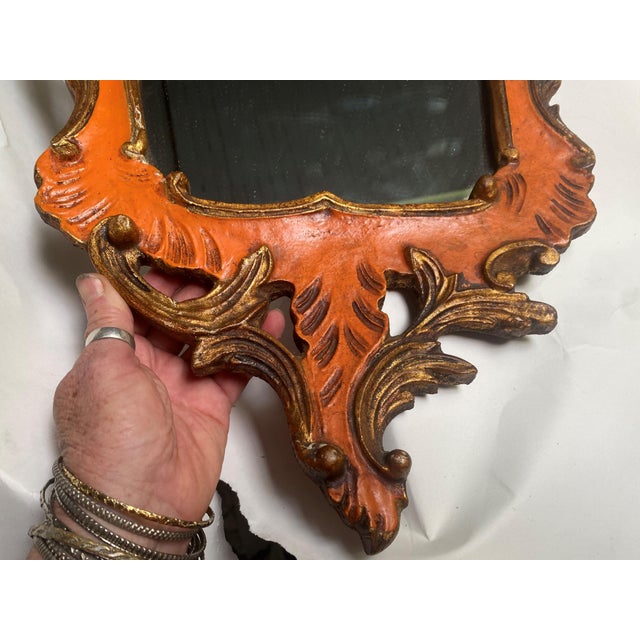 Orange 19th Century Rococo Italian Venetian Orange Gold Gilt Carved Wood Mirror For Sale - Image 8 of 12