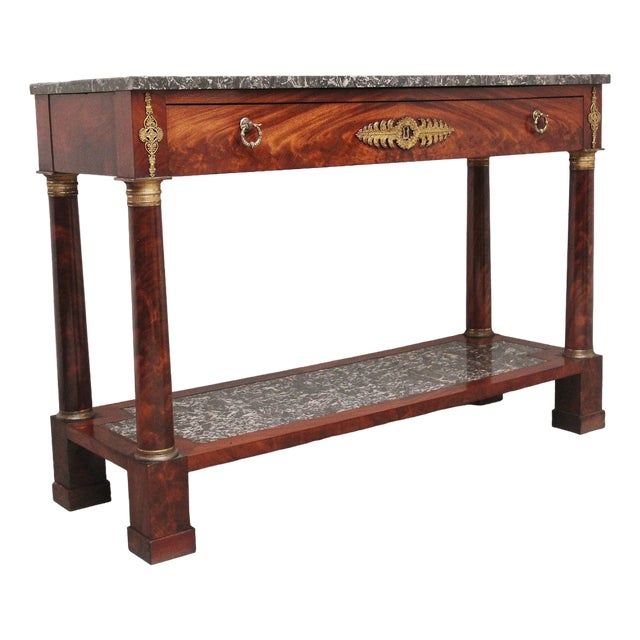 19th Century Marble Top Mahogany Console Table, 1880 For Sale