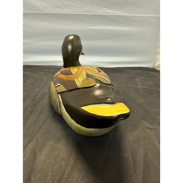 Wooden Bird Factory Mallard Drake Duck Decoy Hand Carved 1986 P. Korman Signed For Sale - Image 4 of 10