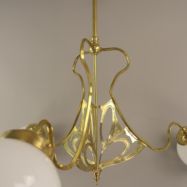 Art Deco Chandelier with Opalglass Shades, Vienna, 1920s For Sale - Image 3 of 17