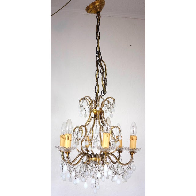 Antique Gilded Metal and Murano Glass Drop Chandelier, 1920s For Sale - Image 6 of 13