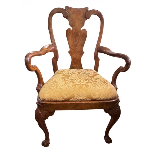 Brown Set of 10 Burl Walnut Georgian / Queen Anne Style Dining Chairs – 8 Side Chairs & 2 Armchairs For Sale - Image 8 of 12