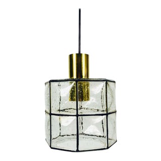 Midcentury Iron and Bubble Glass Pendant Lamp by Glashütte Limburg, 1960s For Sale