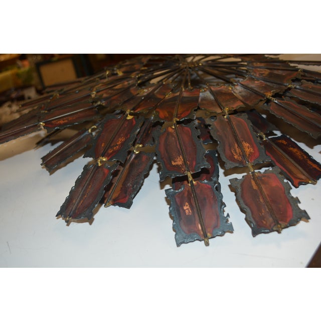 Brutalist Brass / Copper Colored Metal & Iron Jere Style Circular Windmill Wall Hanging Art For Sale - Image 12 of 13