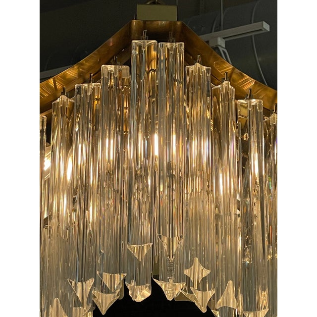 Mid-Century Modern 1970s Vintage Pagoda Glass and Brass Chandelier For Sale - Image 3 of 10