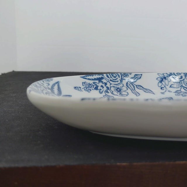 Early 21st Century Grace Tea Ware Blue & White Floral Oval Porcelain Serving Tray For Sale - Image 4 of 5