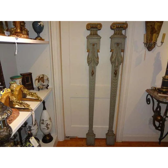 Lovely pair of 19th century Italian Louis XVI style hand carved, painted and giltwood Neoclassical style architectural...