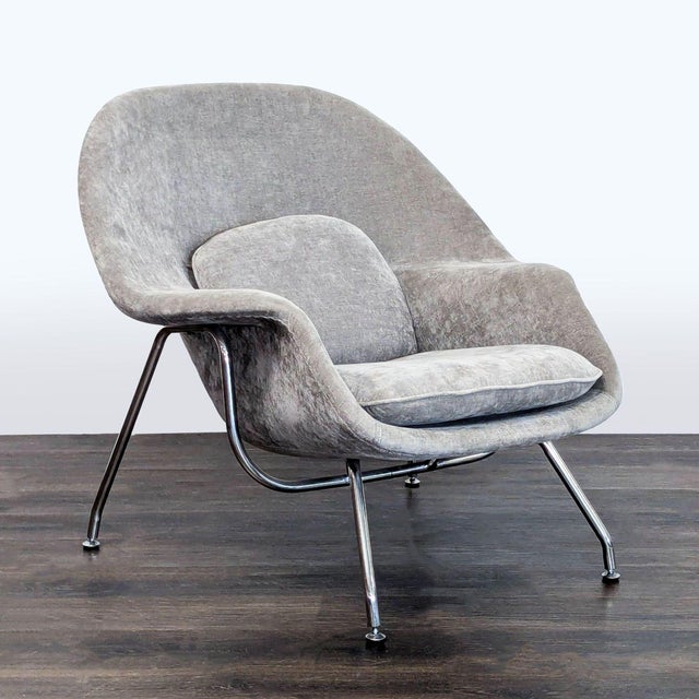 Mid-Century Modern Mid-Century Modern Womb-Style Lounge Chair – Chrome & Gray Upholstery For Sale - Image 3 of 8