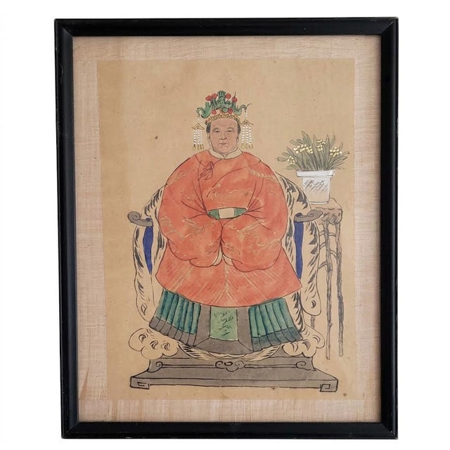 Asian Antique Chinese Qing Dynasty Ancestor Portraits – A Pair For Sale - Image 3 of 7