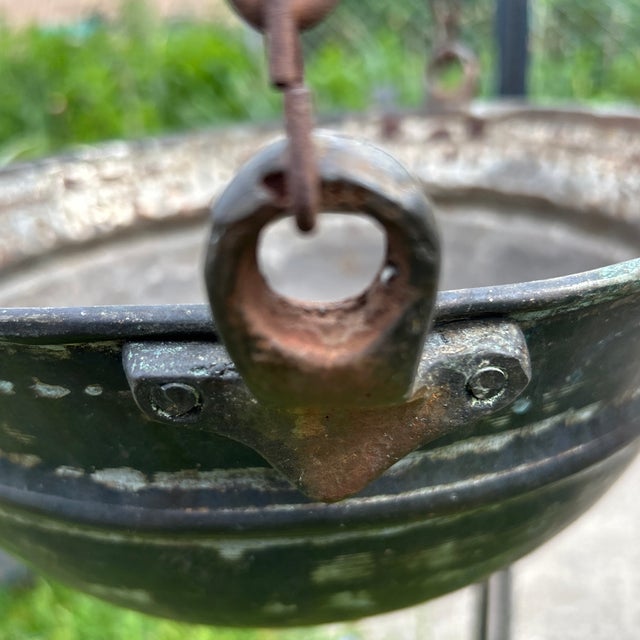 Coffee Antique Handmade Silver on Copper Handing Cauldron/Pot on Rusted Iron Chain For Sale - Image 8 of 12