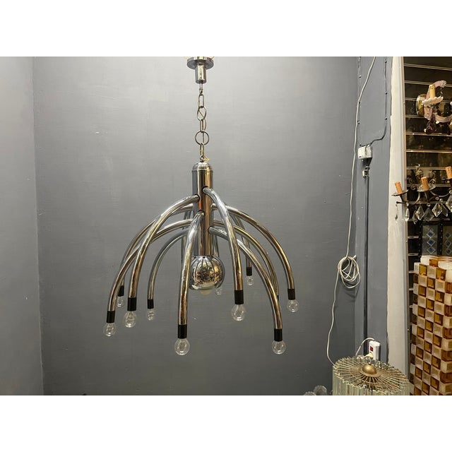Vintage Space Age Chrome 13-Light Chandelier attributed to Goffredo Reggiani, 1970s For Sale - Image 13 of 14