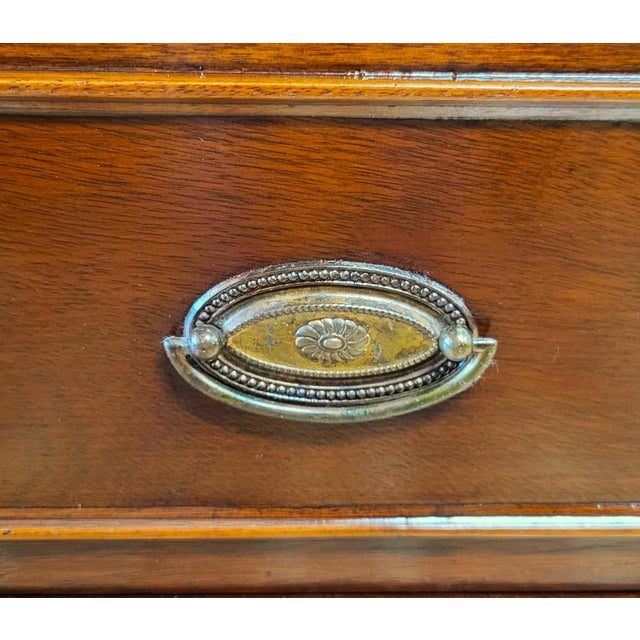 19th C English Executive Mahogany & Gold Tooled Leather Top Partners Desk For Sale - Image 10 of 13