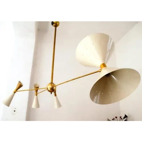 Mid-Century Modern Four-Arm Brass Asymmetrical Chandelier by Silvio Piattelli For Sale - Image 3 of 13