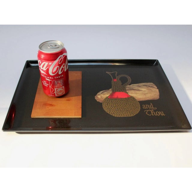1960s Large Mid-Century Black Resin and Maple Inlaid "Loaf"/Carafe"/"And Thou" Cheese Board by Couroc For Sale - Image 5 of 13