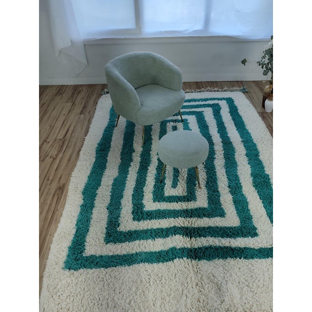 Contemporary Teal Green Wool Moroccan Beni Ourain Rug For Sale - Image 14 of 17