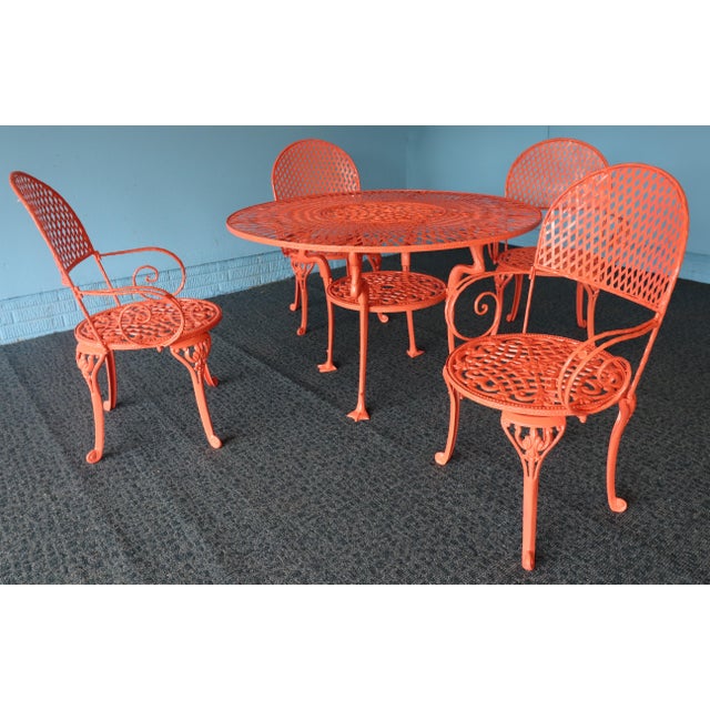 Metal Vintage 1950s Flamingo Motif Wrought Iron Patio Table & 4 Chairs For Sale - Image 7 of 13