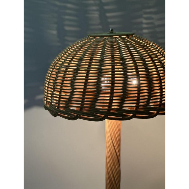 Large French Rattan Floor Lamp with Mushroom Shade For Sale - Image 4 of 15