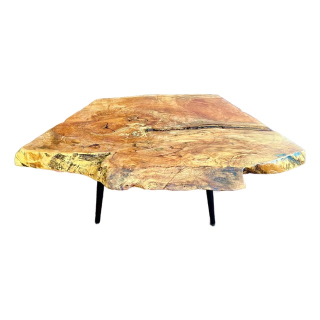 Live Edge Coffee Table Mid Century Style Maple Burl For Sale
