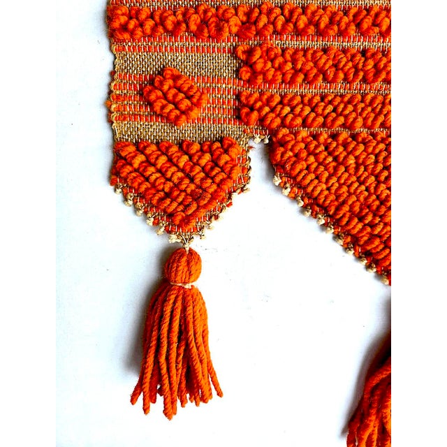 Orange 1970s Wool on Jute Wall Hanging With Tassels For Sale - Image 8 of 14