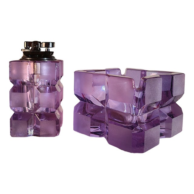 Purple Crystal Smoking Set in Murano Glass attributed to Antonio Imperatore, Italy, Set of 2 For Sale