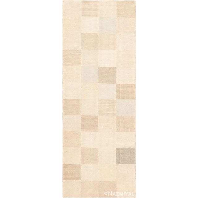 Astonishing Modern Geometric Swedish Design Hallway Runner Rug, Country of origin: Central Asia, Circa date: Modern