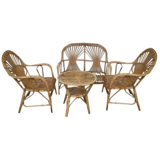 Rattan Garden Seating, 1970s, Set of 4 For Sale