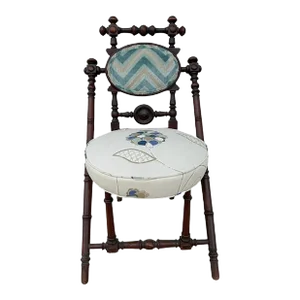 George Hunzinger Patent 1869 Walnut Chair With Newer Crewel Upholstery
