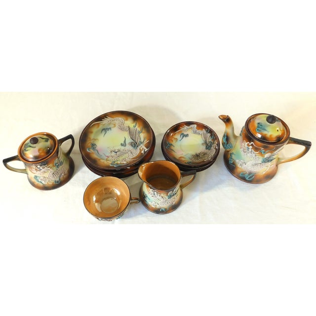Vintage Mid-Century Japanese Moriage Dragonware Tea Set For Sale - Image 12 of 14