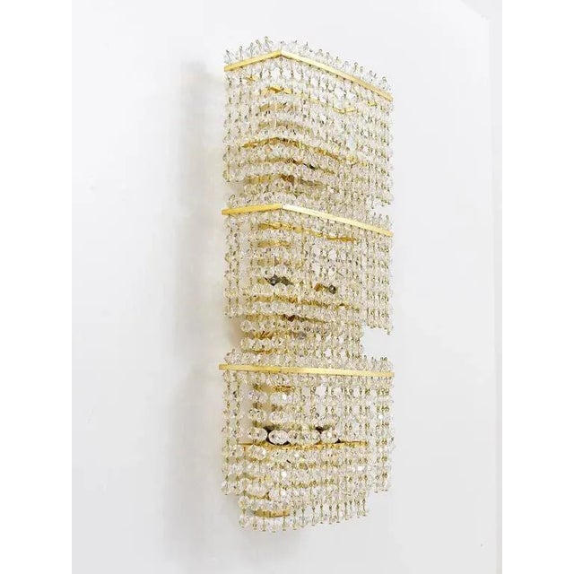Metal Large Square Gold-Plated Crystal and Brass Sconce by Lobmeyr, Austria, 1970s For Sale - Image 7 of 11