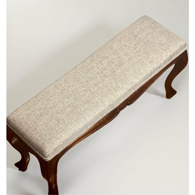 1920s Early 20th Century Italian Louis XV Style Small Carved Walnut Upholstered Bench For Sale - Image 5 of 12