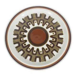Mid 20th Century Modern Serving Platter Round Chop Plate Haniwa Stone Aztec Japan Stoneware Orange Brown Retro For Sale