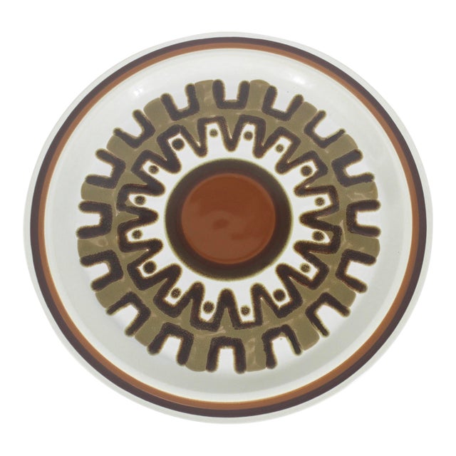 Mid 20th Century Modern Serving Platter Round Chop Plate Haniwa Stone Aztec Japan Stoneware Orange Brown Retro For Sale