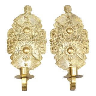 Early 20th Century Swedish Brass Wall Sconces - a Pair For Sale