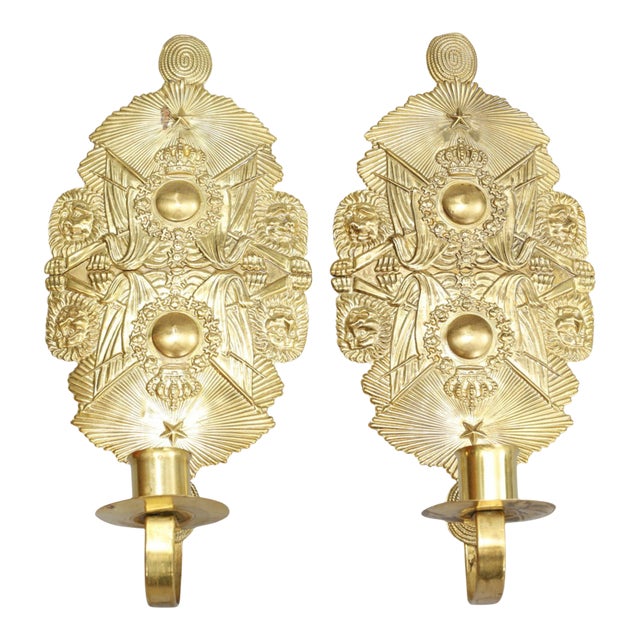 Early 20th Century Swedish Brass Wall Sconces - a Pair For Sale