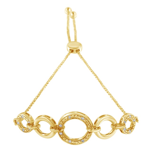 10K Yellow Gold over .925 Sterling Silver Diamond Accented Graduated Infinity Open Circle 6”-9” Adjustable Bolo Bracelet (H-I Color, I2-I3 Clarity) For Sale