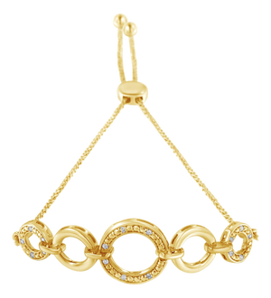 10K Yellow Gold over .925 Sterling Silver Diamond Accented Graduated Infinity Open Circle 6”-9” Adjustable Bolo Bracelet (H-I Color, I2-I3 Clarity)