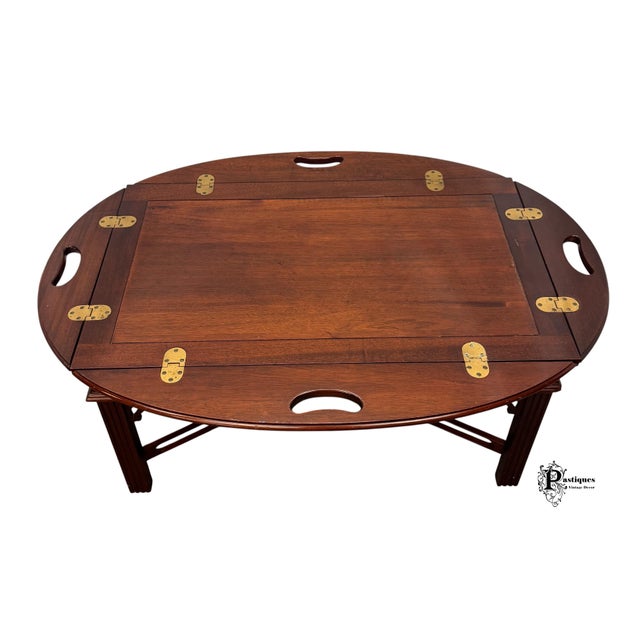 Late 20th Century Vintage Chippendale Style Mahogany Butler Coffee / Tray Table For Sale - Image 5 of 10
