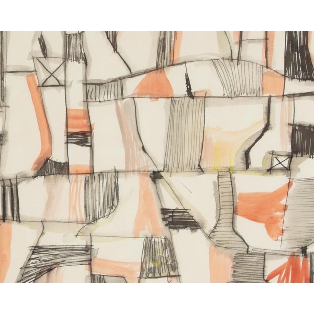 Mid-Century Modern Harry Hilson 1961 Abstract Ink and Watercolor Painting For Sale - Image 3 of 8
