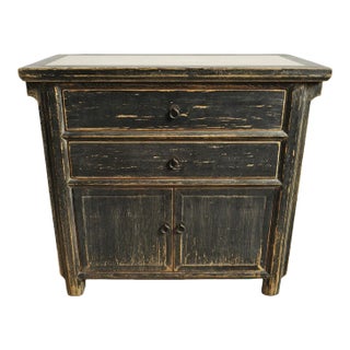 Marble Top Black Rustic Dresser Cabinet For Sale