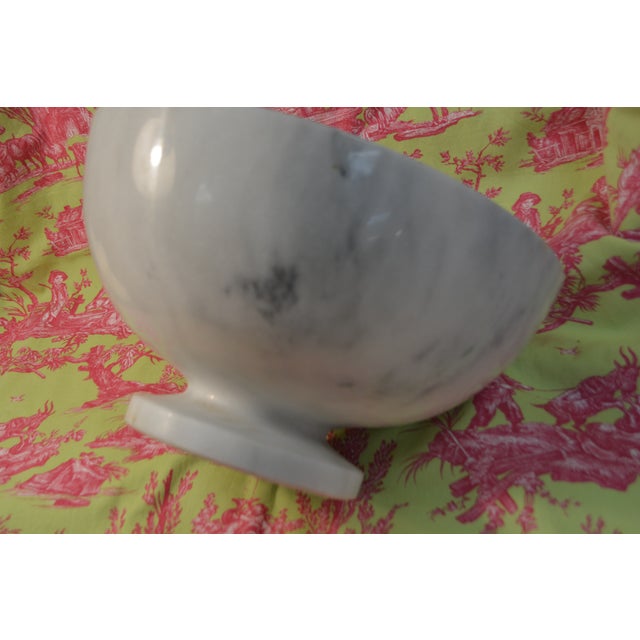 Huge White / Gray Veined Round Marble Pedestal Bowl Deep Compote - Centerpiece For Sale - Image 9 of 15