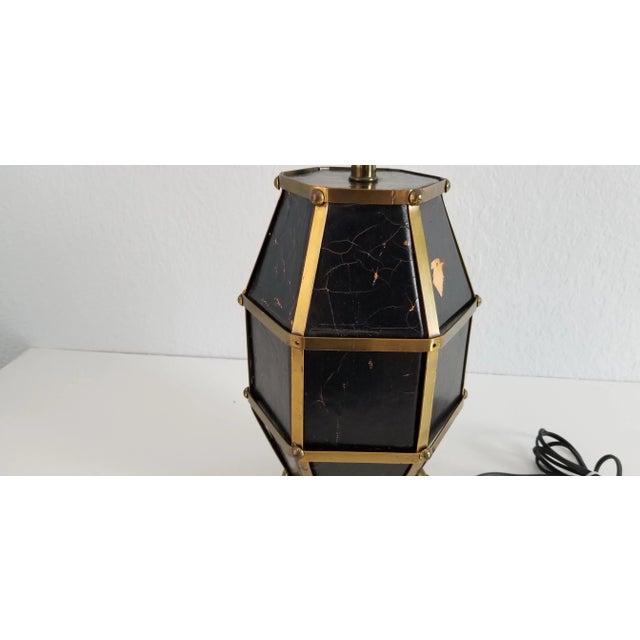 Metal Vintage Hollywood Regency Brass and Leather Table Lamp/ Sold For Sale - Image 7 of 9