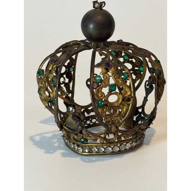 This exquisite antique French brass religious crown dates back to the late 19th century and was likely used to adorn a...