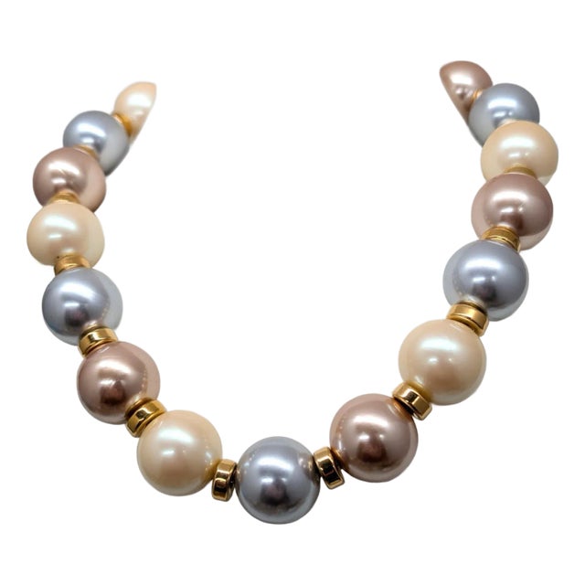 Vintage 1985 Signed Monet Multi-Color Big Faux-Pearl Necklace For Sale
