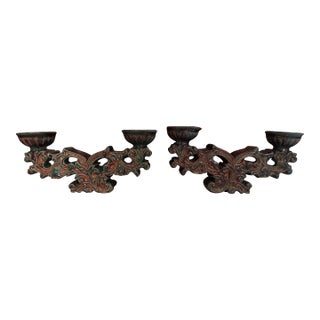 1940s Bien Hoa Indochina / Vietnam Sandstone or Ceramic Candleholders- Set of 2 For Sale