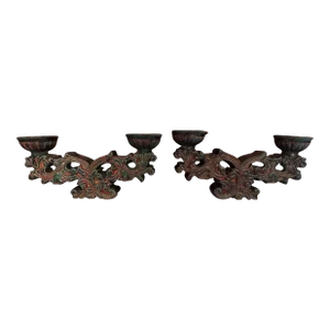 1940s Bien Hoa Indochina / Vietnam Sandstone or Ceramic Candleholders- Set of 2