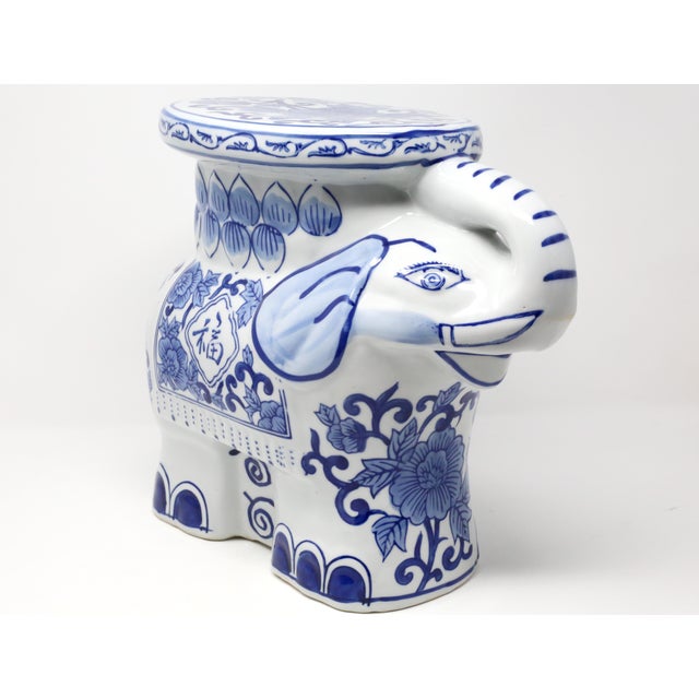 Ceramic Blue and White "Good Fortune" Elephant Plant Stand Chairish