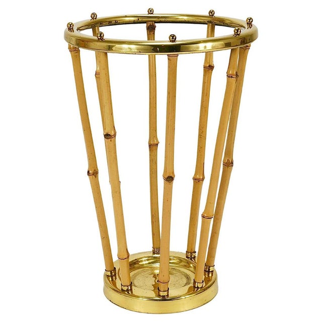 Mid-Century French Riviera Bamboo & Brass Umbrella Stand, Austria, 1950s For Sale - Image 13 of 13