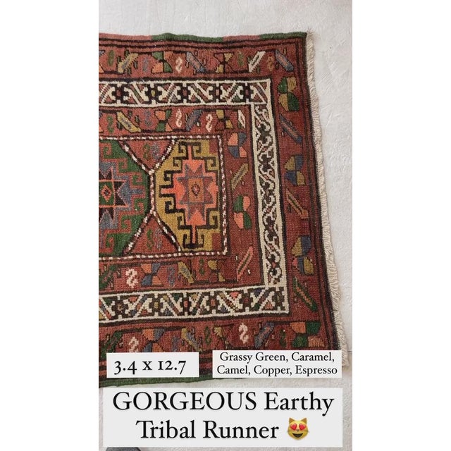 PLUSH Vintage Runner Earthy Clay, Terracotta with Incredible Grassy Greens Persimmon Rug 3.4 x 12.7 For Sale - Image 4 of 11